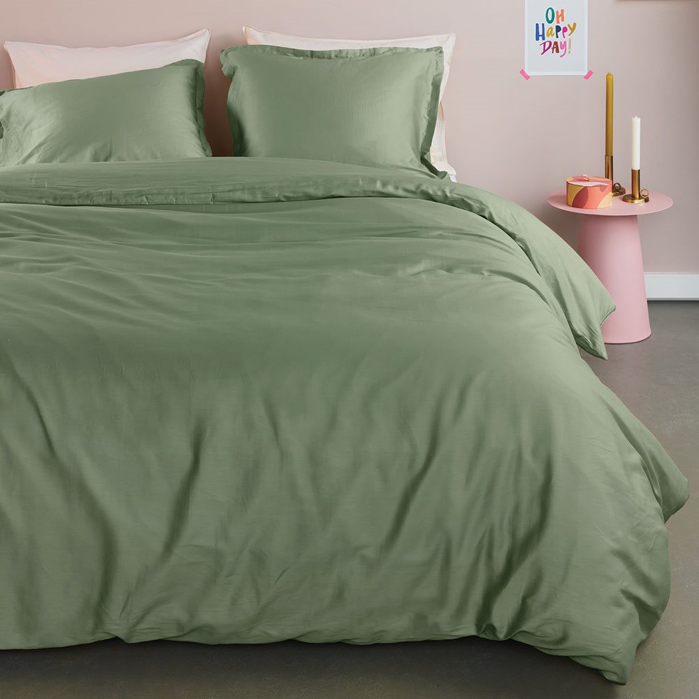 housse de couette en satin de coton vert sauge