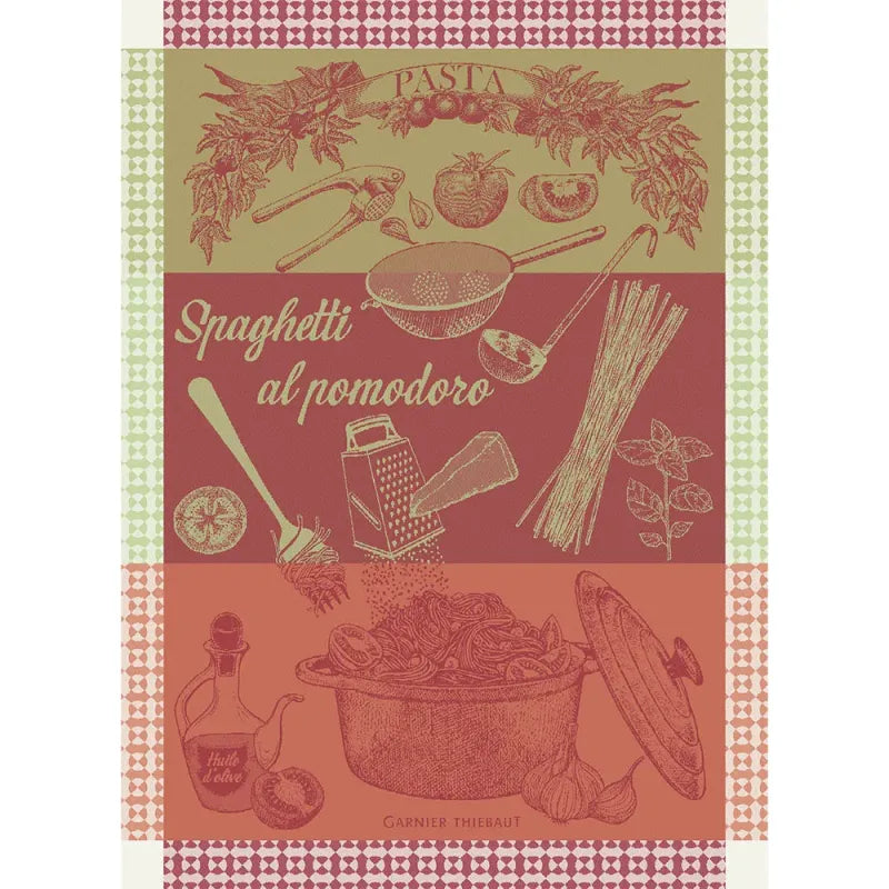 Linge à vaisselle jacquard, « Spaghetti Pomodoro Basilic, Garnier-Thiebeaut