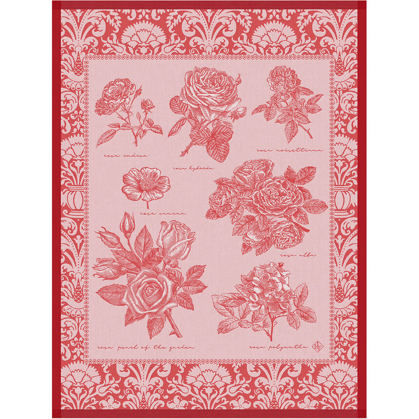 Linge à vaisselle. Jardin des roses Coton. De Jacquard Français